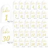 Molain 30 Pcs Acrylic Table Numbers 1-30, Gold Printed Table Signs for Wedding Reception Clear Arch Number Sign Centerpiece Decor for Event Party Restaurant 5.7x3.7 Inch
