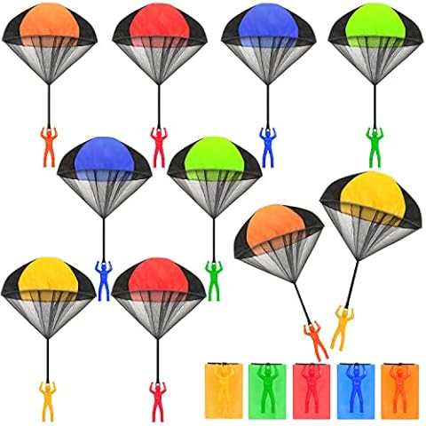 Dshengoo 10 Pcs Parachute Toy,Tangle Free Throwing Parachute Toys,Outdoor Toss It Up Flying Toys for Kids,5 Colors Cover