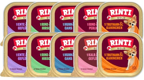 RINTI Gold Mini | Hunde Nassfutter | 10x100g | 5 Sorten zur Auswahl | für kleine Hunde | ohne Getreide