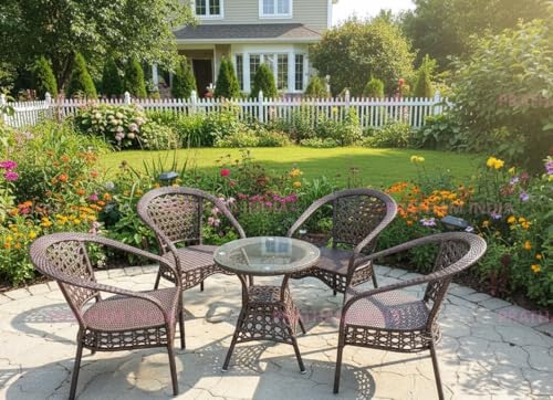 Image of India Outdoor Indoor Patio Furniture Sets Rattan Chair Patio Set Conversation Set Poolside Lawn Chairs Swingarea Balcony Outdoor Garden Furniture Chair (Brown 4+1)