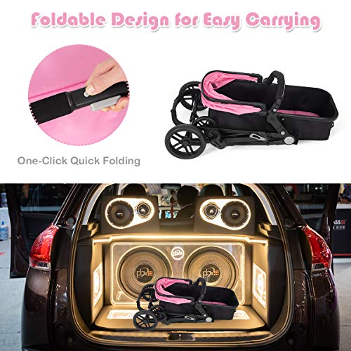 Baby Joy Baby Stroller, 2 In 1 Convertible Carriage Bassinet To Stroller, Pushchair With Foot Cover, Cup Holder, Large Storage Space, Wheels Suspension, 5-Point Harness (Pink) #TOP5