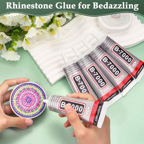 Image of B7000 Glue Clear with Precision Tip for Rhinestones, 5Pcs 50mL /1.68 fl oz | Strong Adhesive Jewelry Bead Gem Glue, Quick Dry Bedazzling Glue for Jewelry Making Repair Fabric Clothes Shoes DIY Crafts