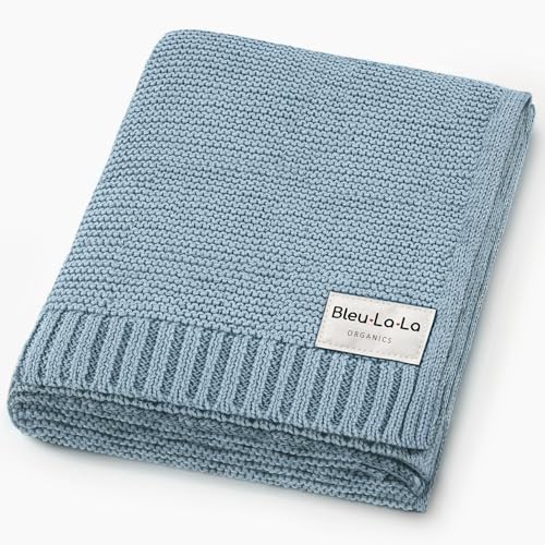 Image of Bleu La La - 100% Organic Cotton Heritage Knit Textured Baby Quilt Blanket for Boys – Signature Heritage Knit, Soft Breathable Newborn Baby Blanket (Heritage - Sky Blue)