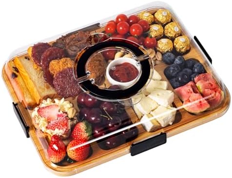 Charcuterie Board with Clear Locking Lid, Portable Travel Cheese ...