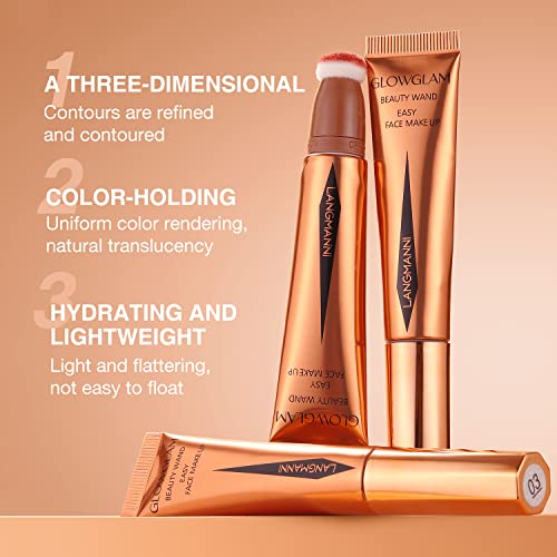 Langmanni Liquid Contour Beauty Wand, Face Concealer Contouring,Highlighter,Blusher Stick With Big Cushion Applicator.lightweight&Long Lasting Blendable Super Silky Cream Contour Stick For Finish Face Contour Makeup. (#01+#03+#05) #TOP6