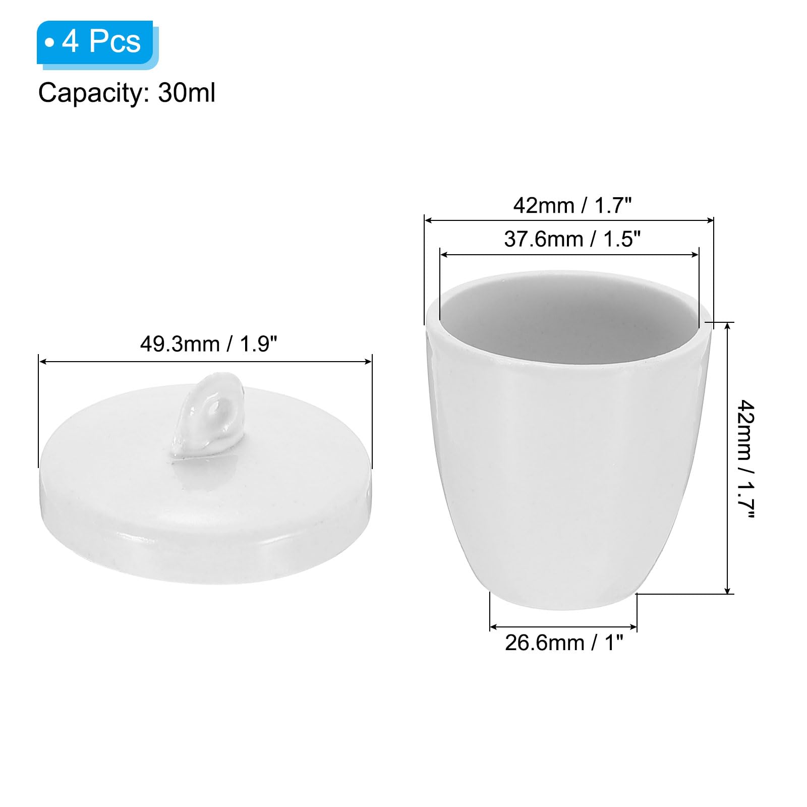 PATIKIL Lab Porcelain Crucible with Lid 20ml Capacity for Laboratory Classroom to Heat Chemical Compounds, 15 Pcs, White, 4 Pcs
