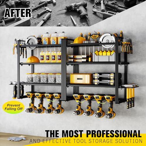 Image of Hipidian Power Tool Organizer Wall Mount - Storage Rack with 4 Drill Holders for Drills Cordless Tools. Heavy Duty Iron Garage Tool Organizer Storage for Workshop Shed (4 Slots 4 Layers 2 Pcs)