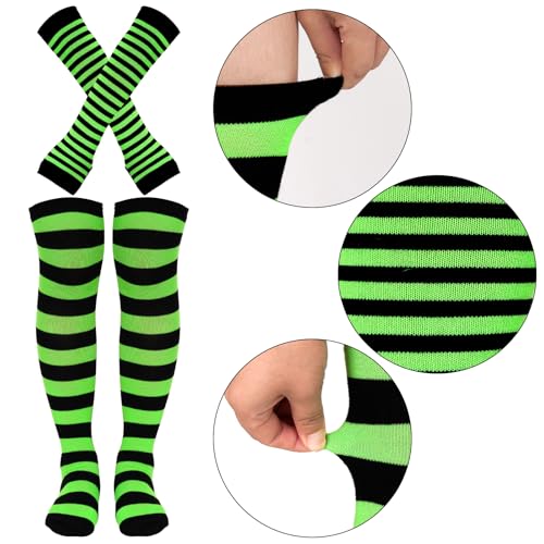 Image of Tongcloud Women's Striped Knee High Socks, Over Knee Thigh High Socks, Arm Warmer and Fingerless Gloves Set