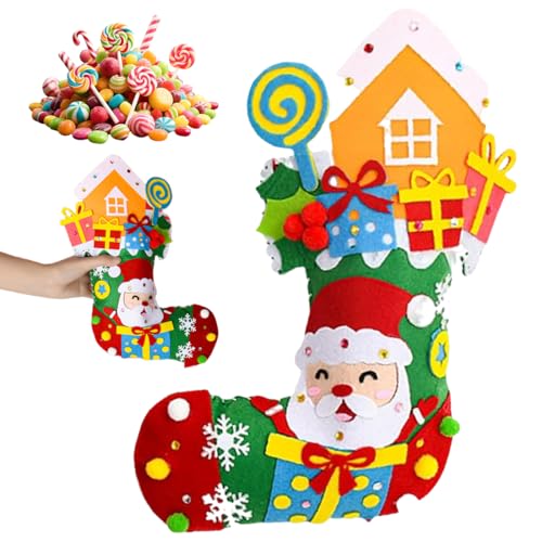 Imágenes De Bordado Diy Para Coser, Kit De Costura Infantil De Lana, Juego De Manualidades Navideñas Para Niñas Y Niños A Partir De 6 Años, Calcetines De Papá Noel
