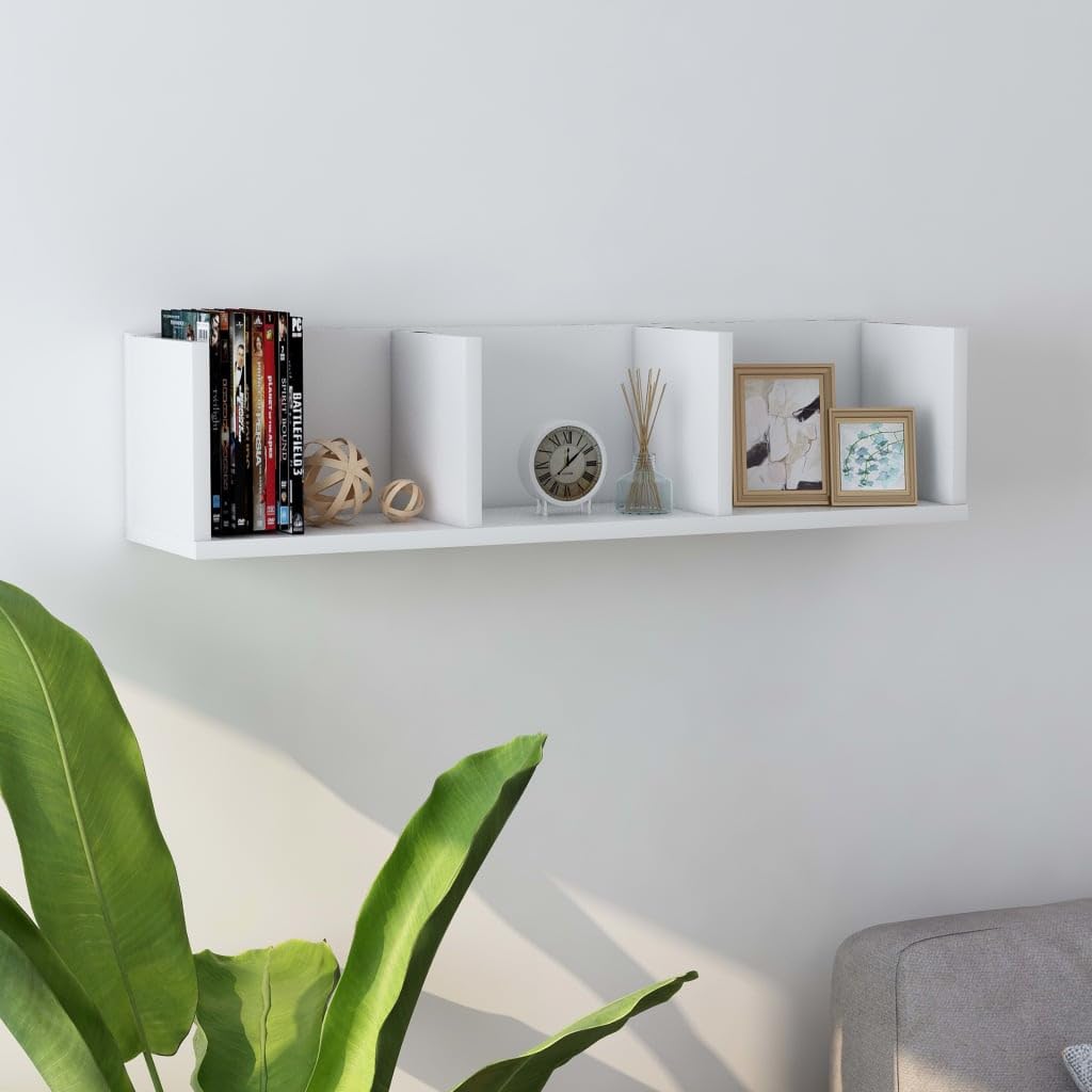 Mensola da parete per CD, 75 x 18 x 18 cm, moderna scaffale per DVD con 3 scomparti, robusta mensola da parete in legno per collezione musicale e dischi in vinile, salvaspazio