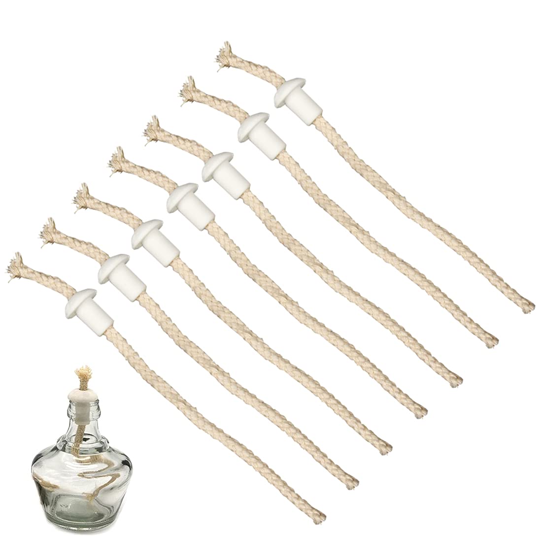 Baqi Light 7Pcs Oil Lamps Wicks With Ceramic Holders, Heat Resistant Cotton Replacement Wick For Alcohol Lamp Kerosene Oil Lantern Candle Wine Bottle Garden Torch Burner