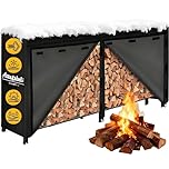 Amagabeli 8ft(244cmx35.56cmx122cm) Firewood Holder with Cover Large Capacity Fireplace Log Rack Outdoor with 600D Oxford Cover UV Protection Firewood Storage Shelf Metal Wood Black