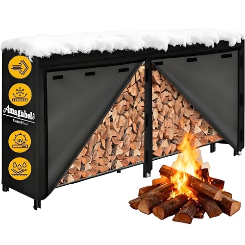 Amagabeli 244cmx122cmx35,6cm Estante para leña de con cubierta conjunto combinado de soporte impermeable para leña al aire libre para chimenea apilador de madera resistente para troncos de pati