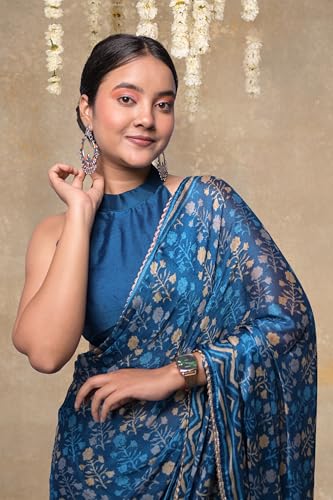 Image of MIRCHI FASHION Women Saree Floral Print Chiffon | Lightweight Festive Occasion Sari for Farewell and Functions with Unstitched Blouse Piece