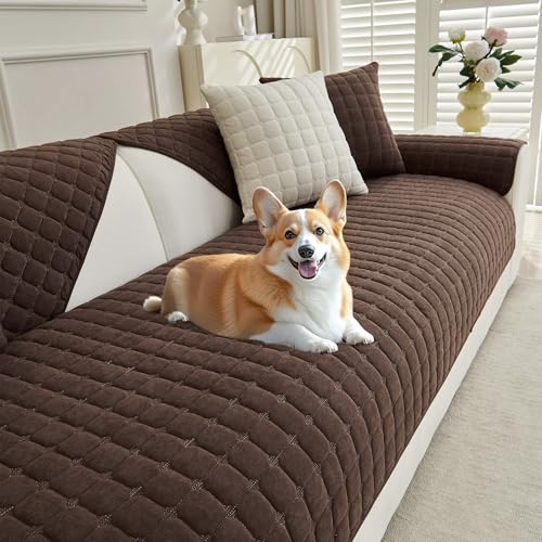 MYSKY HOME Sofa Schutzdecke Sofa Überzug 3 Sitzer - Sofabezug Kratzschutz Sofa Katze, Sofaüberwurf Sofaschoner Sitzfläche Couch Topper Sofaüberwürfe, 88 x 210cm，Schokolade