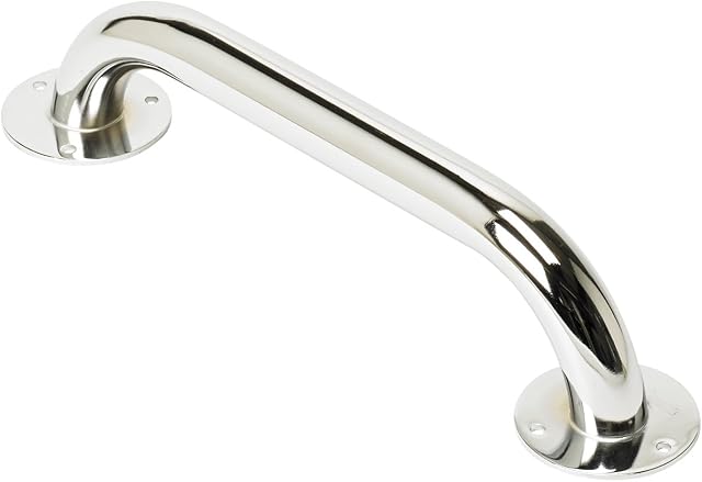 Homecraft Steel Ringwood Grab Bar, Safety Rail and Mobility Aid for Bathroom and Shower, Elderly, Disabled, Indoor and Outdoor Attachment , Chrome or White Expoxy Finish 12"