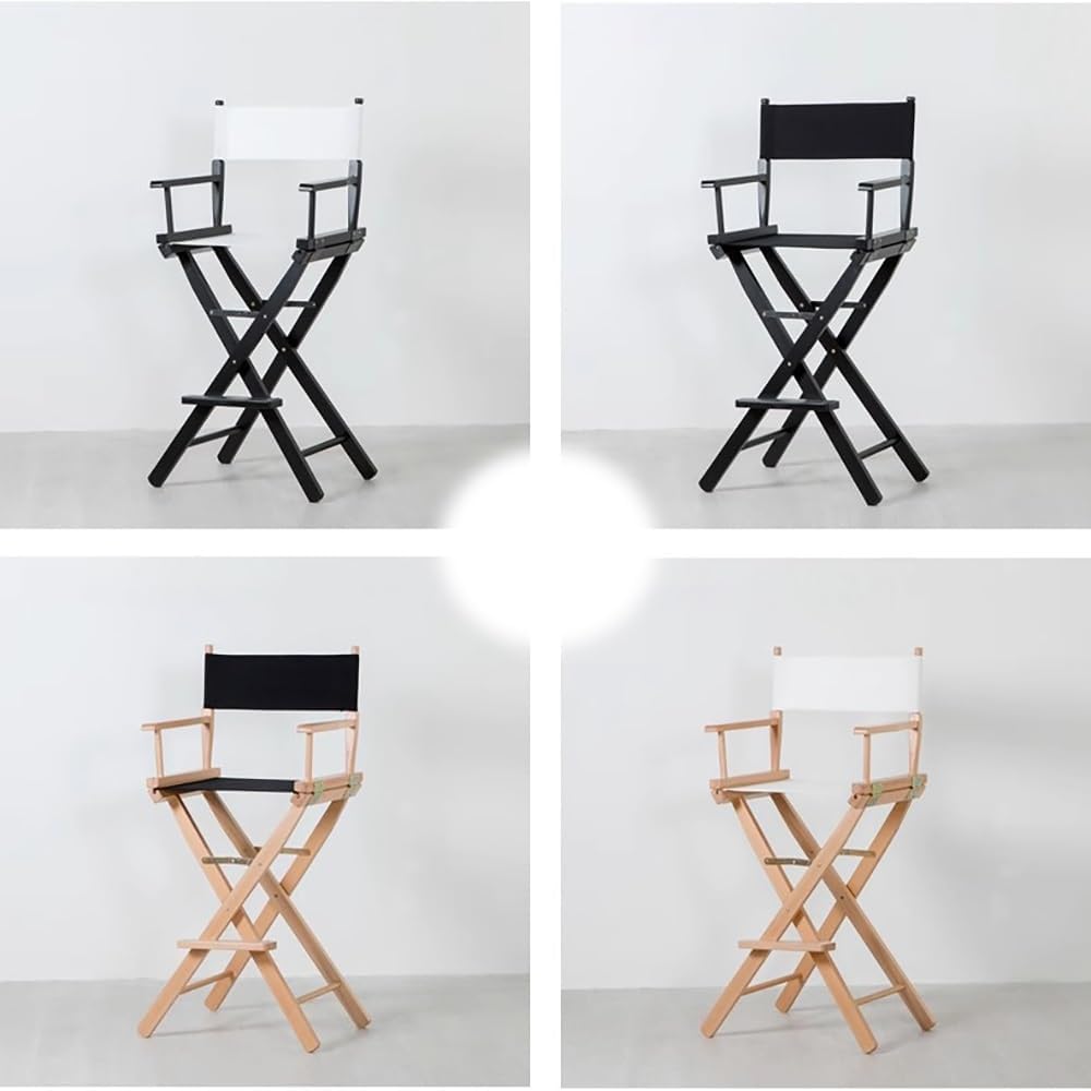 30" Tall Chair Black/White Canvas, Wood Frame Director Chair Foldable, Bar Seat with Backrest Footrest, Portable Chair for Outdoor Indoor, Durability(Black White,30in)