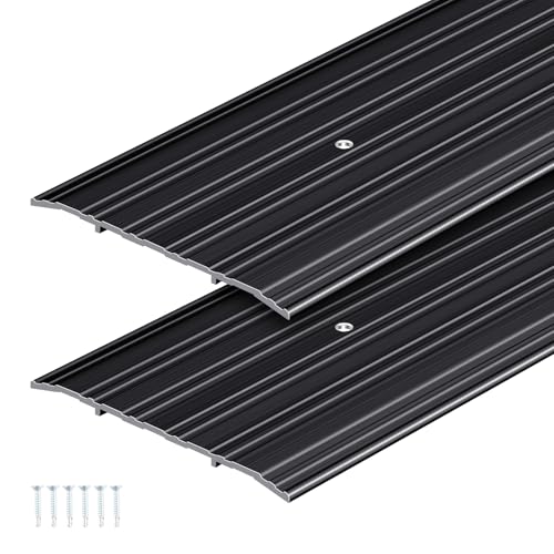 Tandefio 2 Pcs 6 x 1/4 x 36 Inches Door Saddle Threshold for Doorway Interior Sturdy Aluminum Commercial Fluted Saddle Door Threshold Durable and Sleek Doorway Entryway Access Draft Protection, Black