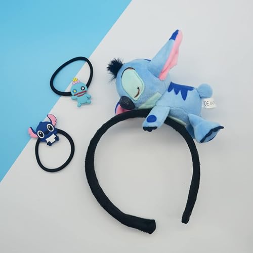 Miniatura 2 de Diadema Kawaii Stitch y 2 cintas elásticas para el cabello, diadema de terciopelo de dibujos animados, accesorios para el cabello, banda para el