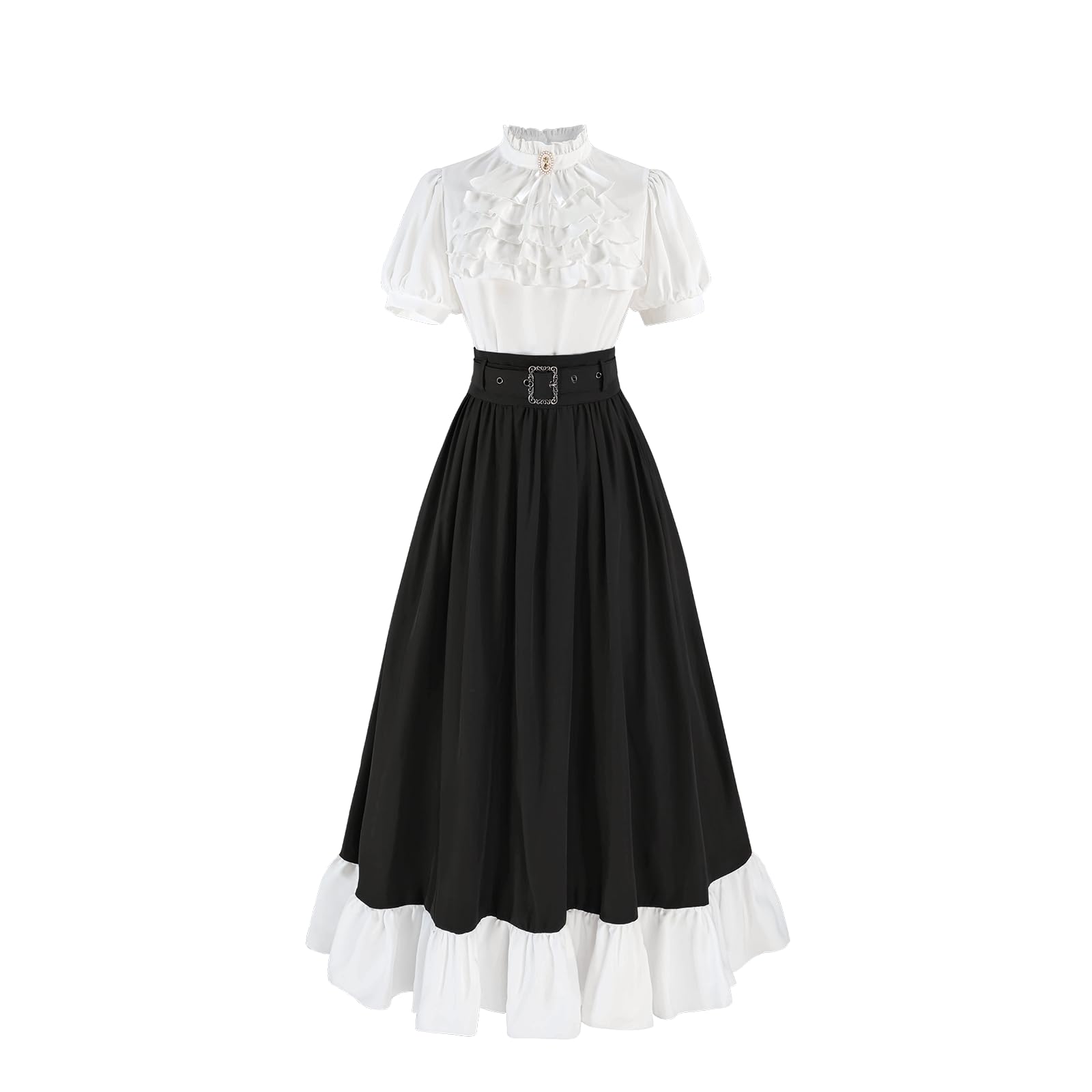 LTAKK Victorian Dress for Women Renaissance Costume 2 pcs Set Medieval Outfit Maxi Skirts Blouse Ball Gowns S White