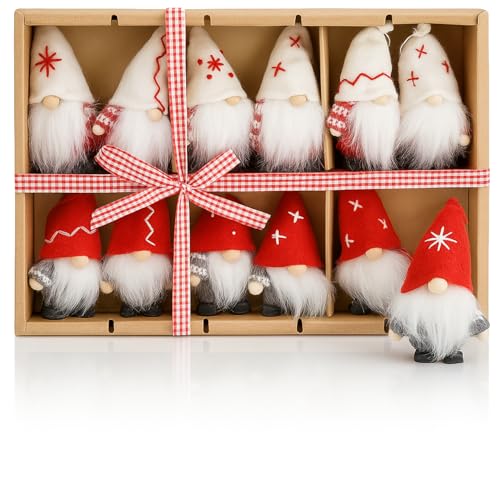 COM-FOUR® 12 Colgantes de Papá Noel para el árbol de Navidad, encantadores Colgantes de Figuras de árboles de Navidad como Adornos para árboles o Etiquetas de Regalo