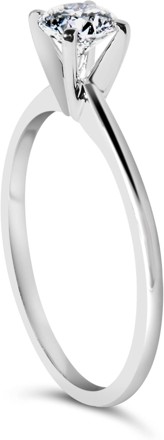 14K White Gold 1/2 Cttw Round Lab Grown Diamond 4 Prong Solitaire Engagement Ring (F-G Color, VS2-SI1 Clarity)