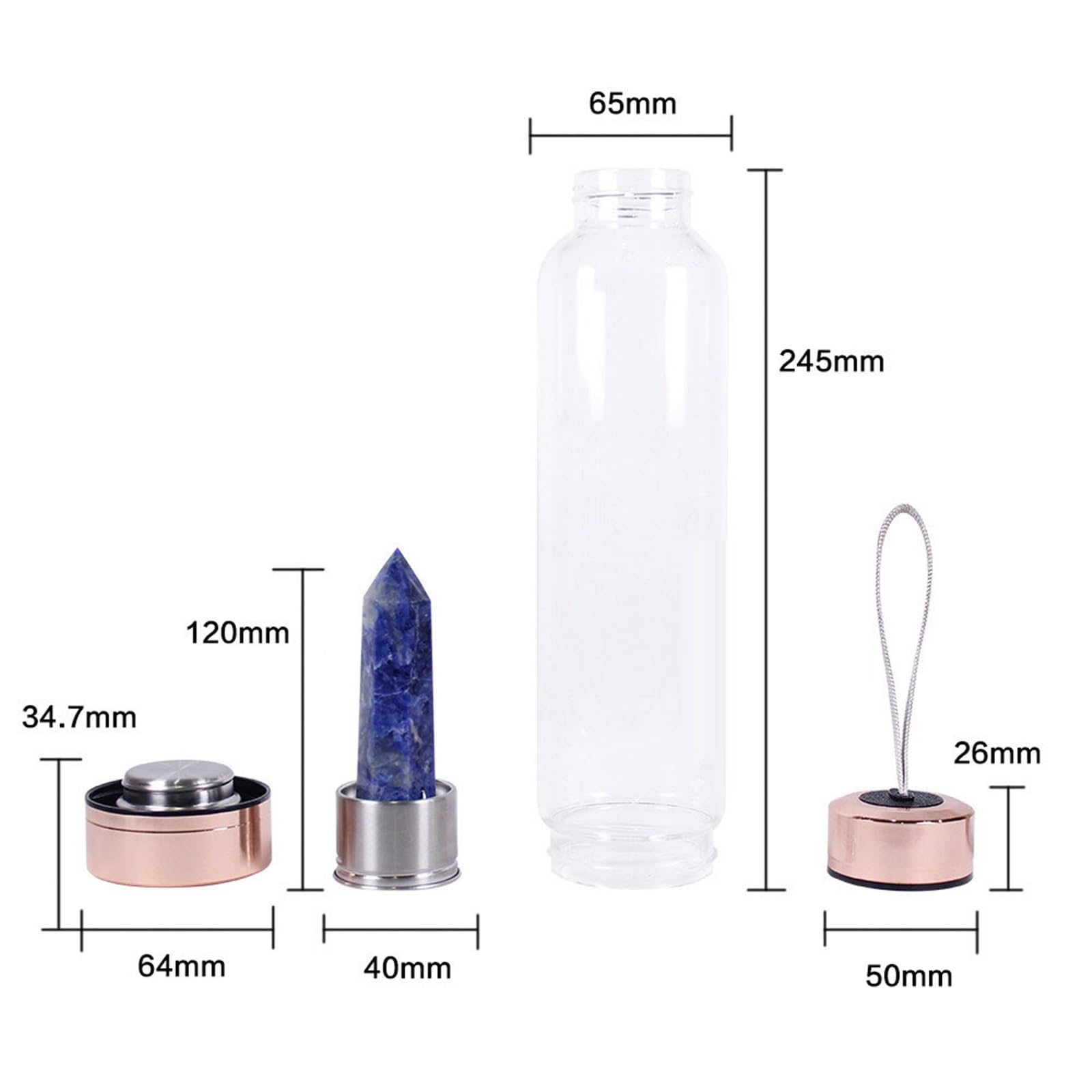 550Ml Botella De Agua De Cristal Natural Con Centro De Cristal Botella De Agua De Cristal De Cuarzo Elixir De Varita De Obelisco Curativo Copa De Piedras Preciosas De Punto De Energía Cristalina ( Col