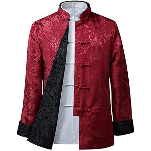 BOZEVON Hombres/Mujer Chino Tang Traje Tops - Primavera otoño Ambos Lados Abrigo Chaqueta de Manga Larga de Artes Marciales Kung Fu Camisetas Tang Cover