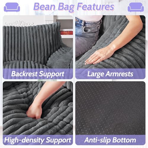 Image of HABUTWAT Giant Bean Bag Chair for Adults, Large Bean Bag Floor Sofa Chair with Armrests, Plush Fluffy BeanBag Lazy Sofa Couch Chair for Bedroom Living Room Reading (Dark Grey)