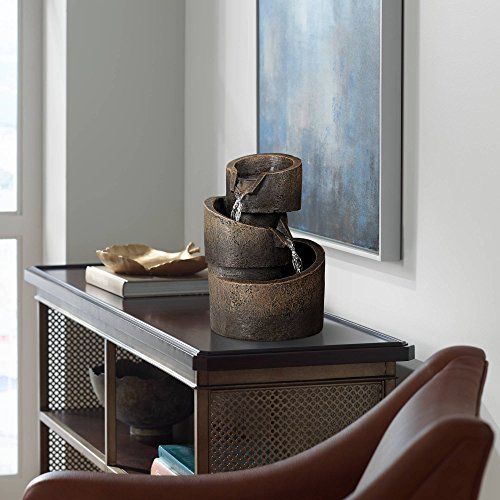 John Timberland LX63148 Modern Rustic Zen Indoor Cascading Small Tabletop Water Fountain 3-Tier Bronze Faux Stone 9 3/4 Inch thumb #6