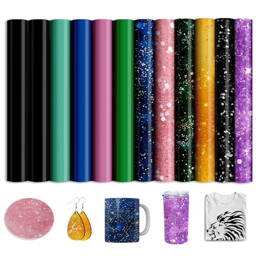 SPHOSWHP Black Glitzer Infusible Ink Folie for Sublimation Becher Blanks T-Shirts Mugs Cups Sublimationspapier for Cricut Heat Press Mug 30 5 x 25 4 cm 12 Stück
