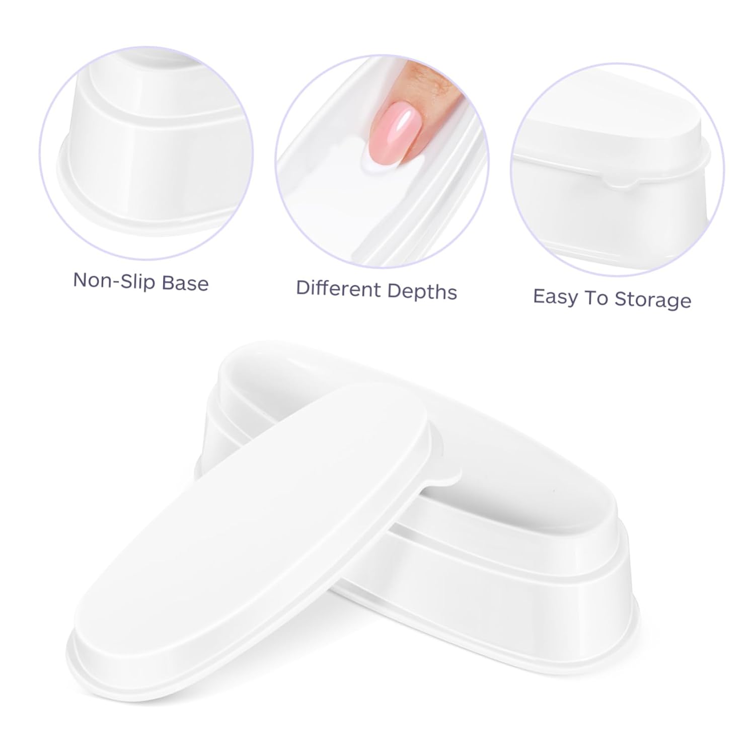 VICASKY Nail Art Dipping Powder Boxes 3pcs Set French Tip Manicure Nail Bowl Reusable Portable