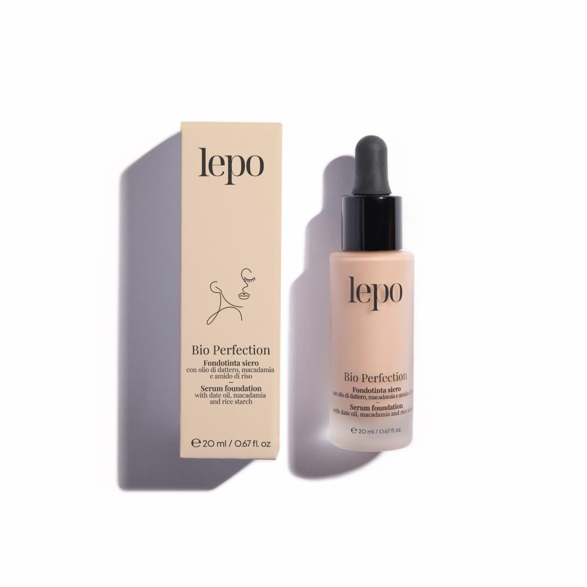 LEPO | Fondotinta Siero Bio Perfection N. 02 Naturale, Per Pelli Medie, con Olio di Dattero, Macadamia e Amido di Riso