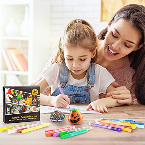Acrylic Paint Pens Markers -24 Color Waterproof Paint Pens For Rock Painting,Stone, Ceramic, Glass, Wood, Fabric, Canvas, Porcelain, Metal,Plastic, Water Based Quick Dry Non-Toxic And No Odor #TOP6