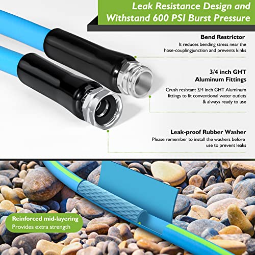 Garden Hose 50Ft, Kebose Heavy Duty Water Hose 5/8, Lightweight Flexible Hose With Work 150 Psi Resistant, 10 Function Spray Nozzle & 3/4 Solid Fittings, No Kink Hose For Outdoor, Yard #TOP1