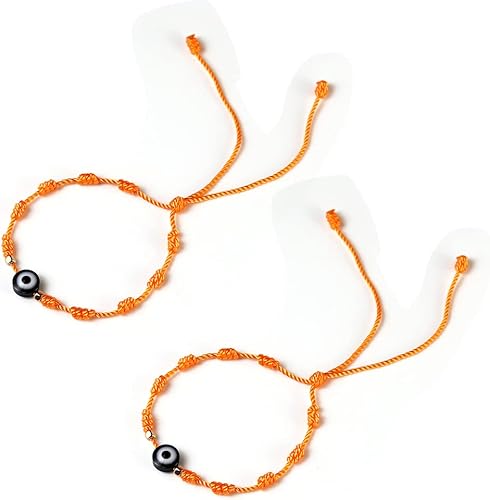Caiyao 2 pulseras de nudo de mal de ojo, hechas a mano, ajustable, multicolor, rojo, negro, rosa, cuerda con nudo de mal de ojo, buena suerte,