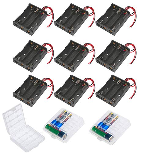 HUAZIZ 9 Piezas 4.5V 3AA Caja de Soporte de Batería, Caja de Almacenamiento de Batería de Plástico + 3 Piezas Caja de Batería para AA y AAA, Transparente