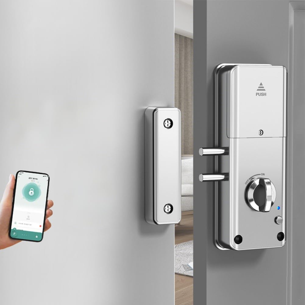 para Tuya - Cerraduras inteligentes invisibles para puerta de madera, tarjetas de aplicación para Tuya, desbloqueo para protección antirrobo en interiores (cerradura para tuya plateada)