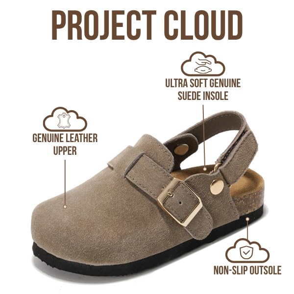 Image of Project Cloud Kids Clogs 100% Genuine Leather with Natural Cork Footbed & Memory Foam Insole Arch Support - Non-Slip Clogs for Kids - Slippers Sandals for Boys & Girls Footwear