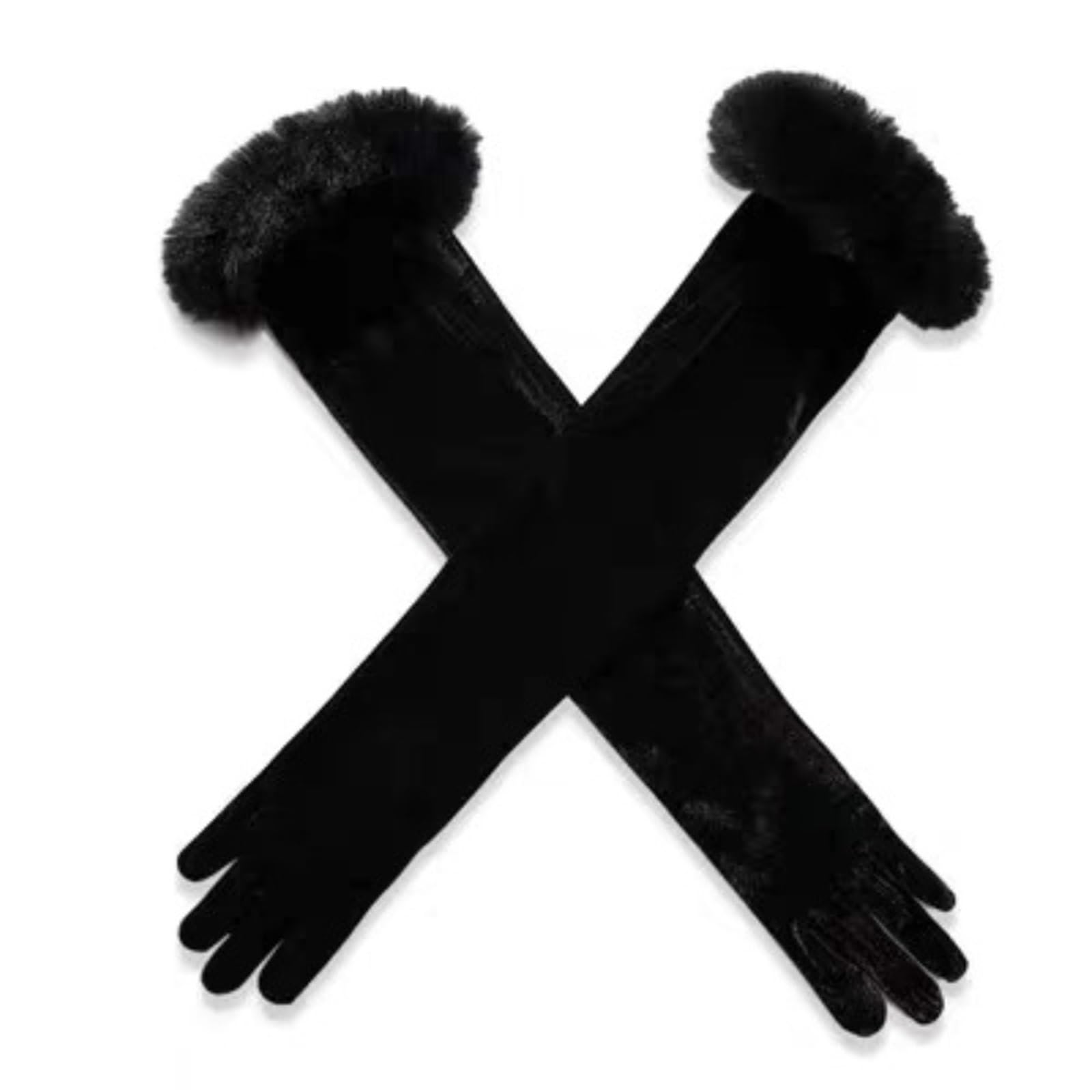 Guantes Largos para Mujer Guantes de felpa elásticos Retro terciopelo guantes largos elegante etiqueta manoplas banquete