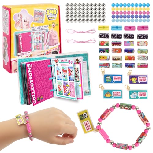 Image of PATPAT 240Pcs DIY Sticky Rolls Bracelet Kit, Fun Sticker Roll Bracelet for Girls Stylish with 240 Mini Stickers, Assorted Beads & Charms, Friendship Bracelet Making Set Birthday Gift for Kids
