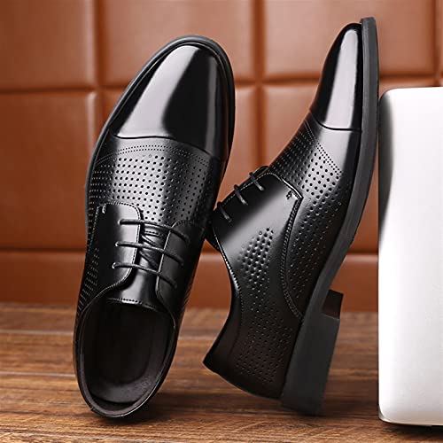 Battle Men Men's Height Increasing Elevator Shoes -2.4 Inches Taller Breathable Dress Lacing Shoes Genuine Leather Cap Toe Block Heel Black Formal Men2