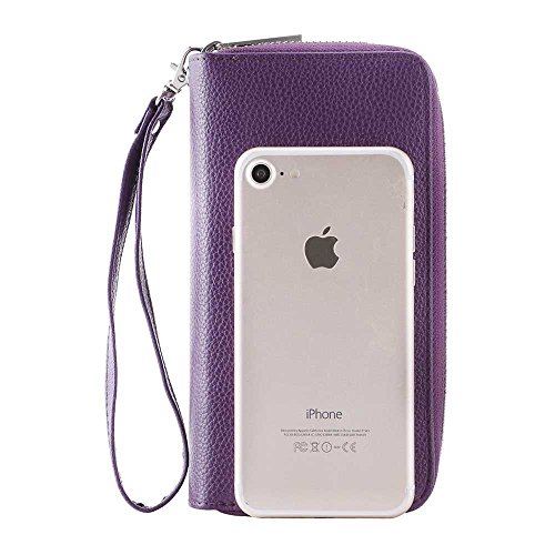 Image of XEYOU Double Zipper Long Clutch Wallet Cellphone Wallet for Women with Removable Wristlet Strap for Credit Card, Cash, Coin, Bill