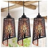 Shining gold Industrial Black Pendant Light Fixture Vintage Mini Black Pendant Lighting with Gold Finish Rustic Hollow-Carved Small Pendant Light for Kitchen Island, Dining Room, Bedroom, 3 Pack
