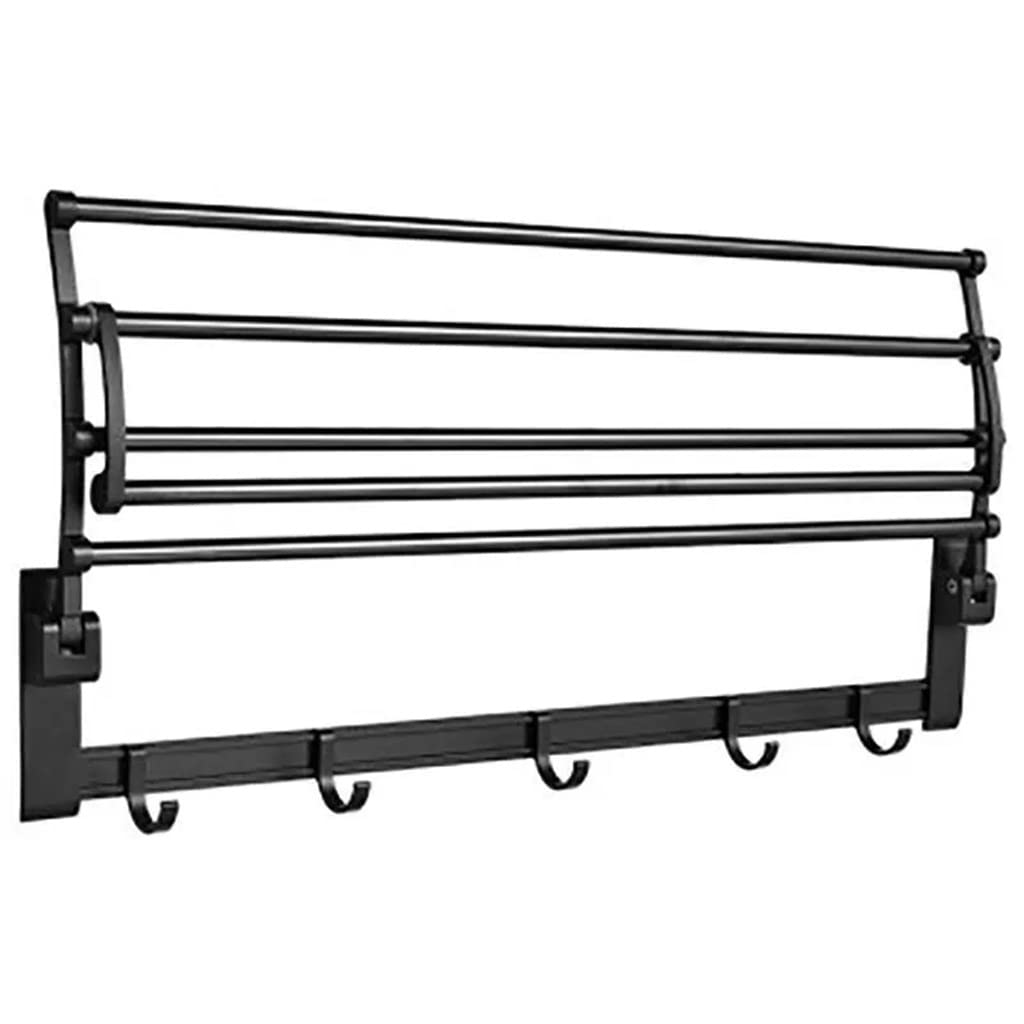 Wieszak na ręczniki naścienny składany aluminiowy organizer wieszak na ręczniki półka ścienna do łazienki na wyposażenie łazienki akcesoria łazienkowe (kolor: czarny, rozmiar