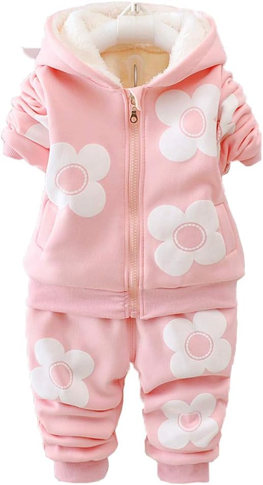 Yao Spring and Autumn Winter Fleece Flowers Warm Girls 2 Piece Set