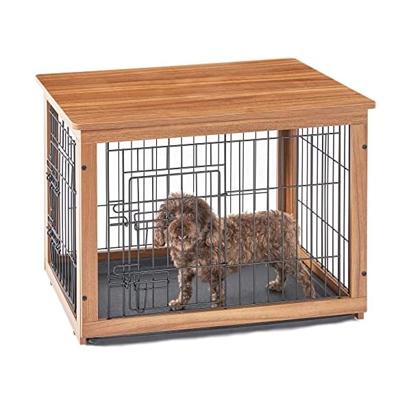 Piskyet-Wooden-Dog-Crate-End-Table-Dog-Crate-Furniture-with-Slide-Tray-Double-Doors-Wire-Wood-Dog-Kennel-Indoor-Detachable-Top-Cover-Pet-Crate-End-Table-Pet-Crate-Table-Cage-for-Dogs Dog Crate Furniture with Slide Tray