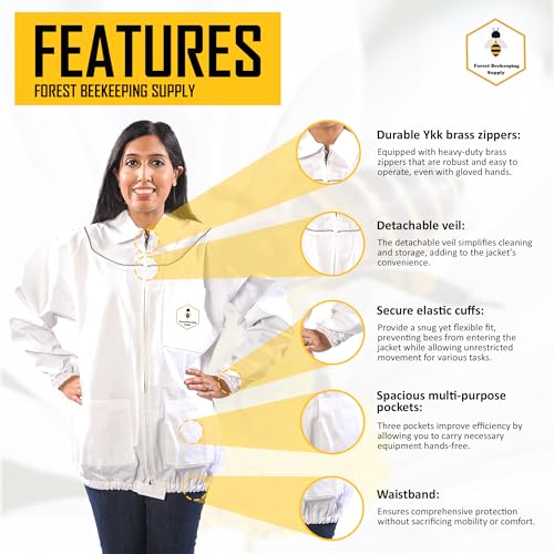 Beekeeping Jacket with Fencing Veil – Premium 100% Cotton Bee Jacket for Professional Beekeepers by Forest Beekeeping Supply (2XL) - Image 4