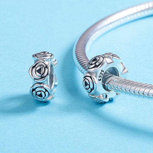 Image of ARTCHARM Rose Ring Spacer Charm 925 Sterling Silver Clip Charm Stopper Beads Charm fit Fashion Charms Bracelet & Necklace