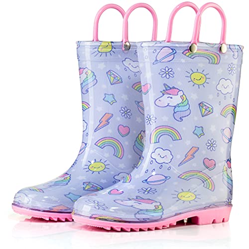 Puddle Play Waterproof Purple Unicorn Pvc Rain Boots Easy-On Handles - Size 10 Toddler #TOP1